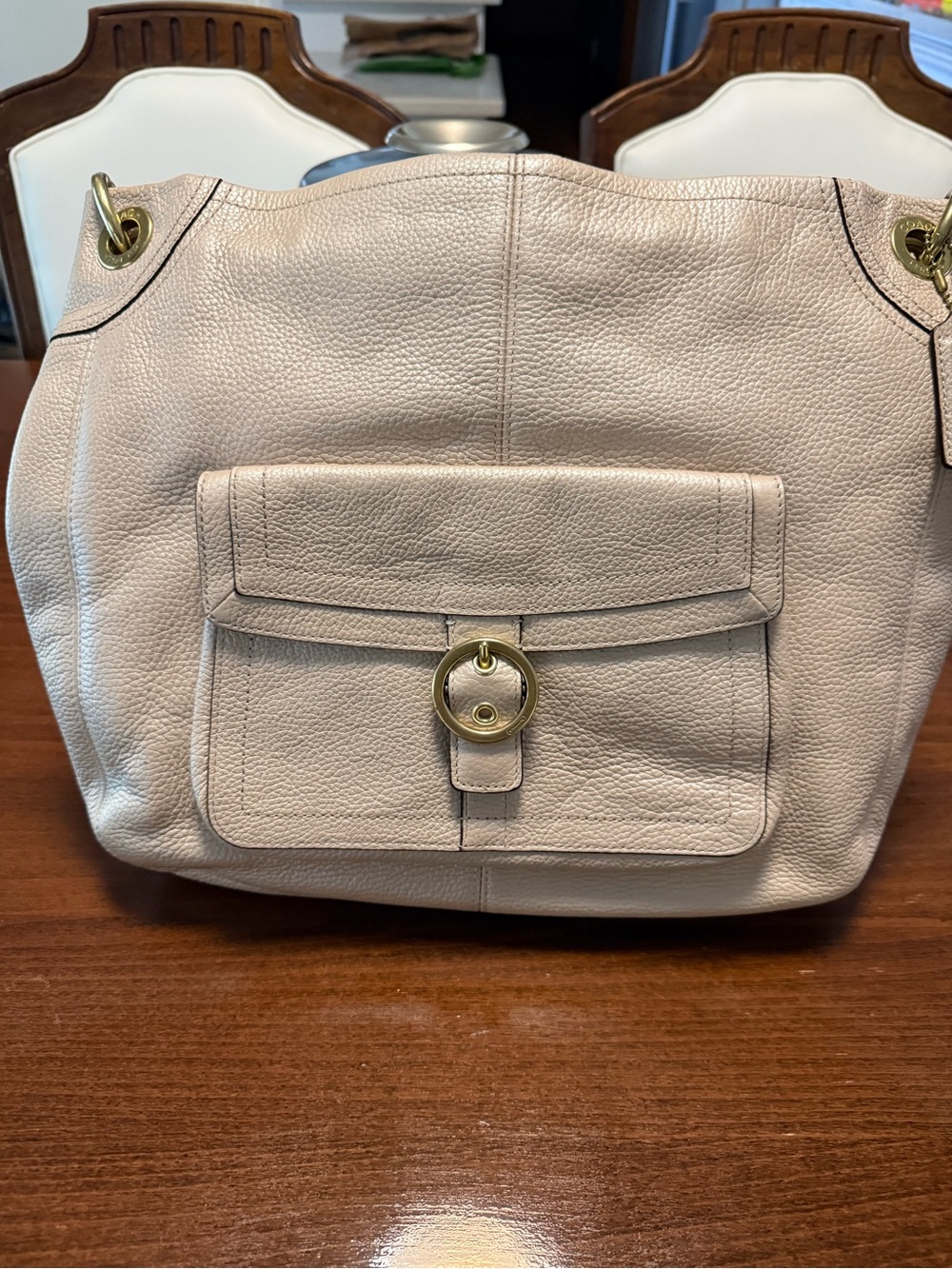 Coach Cream Leather Shoulder Bag with Front Pocket